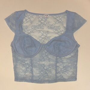 Garage Baby Blue Lace Underwire Crop Top